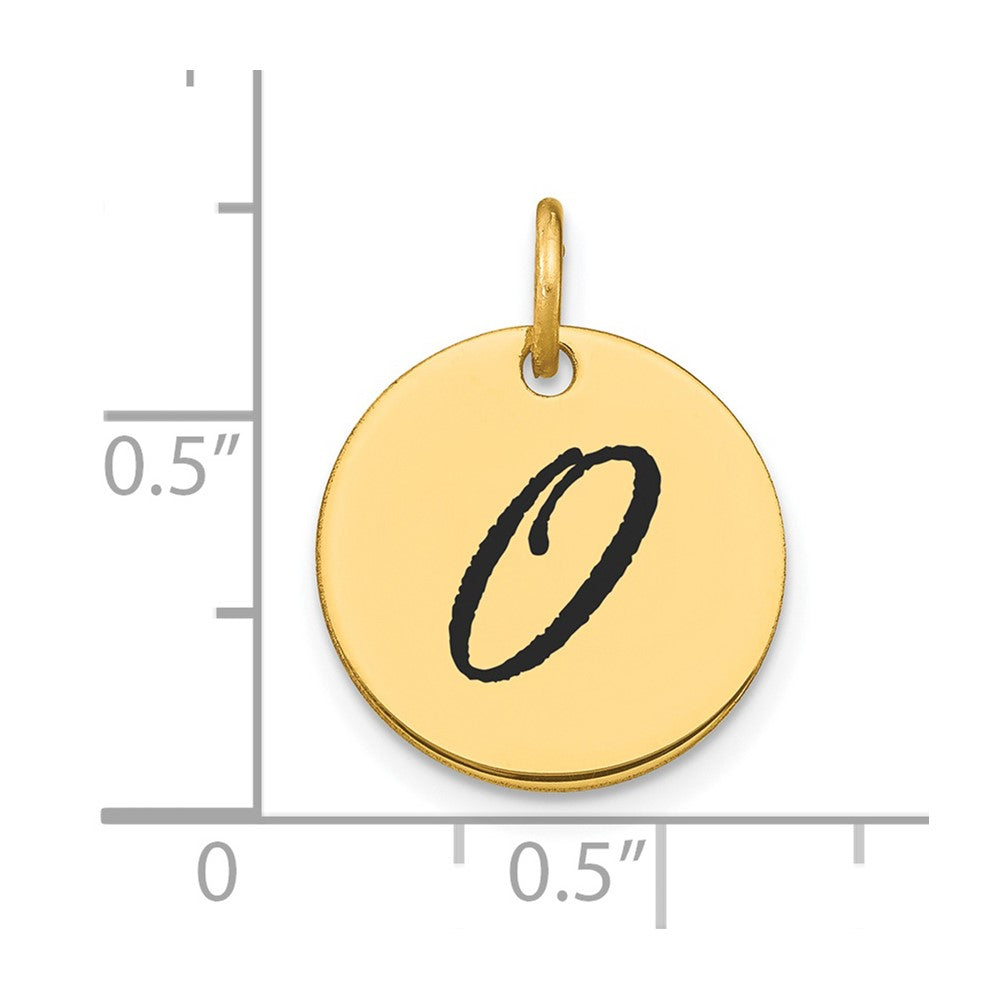 14k Yellow Gold Polished Black Enamel Letter O Initial Disk Charm