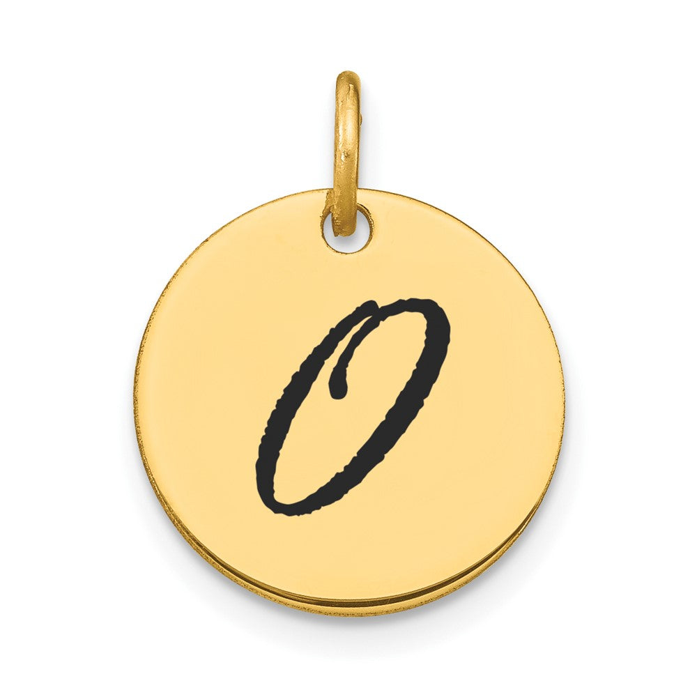 14k Yellow Gold Polished Black Enamel Letter O Initial Disk Charm