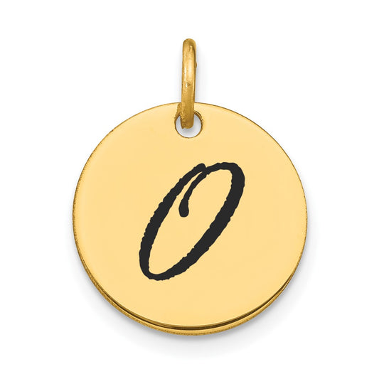 14k Yellow Gold Polished Black Enamel Letter O Initial Disk Charm