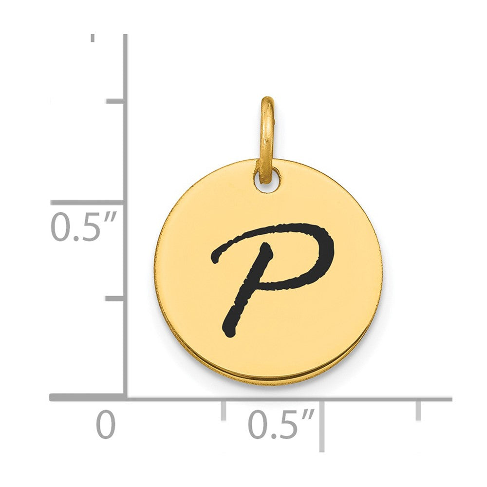 14k Yellow Gold Polished Black Enamel Letter P Initial Disk Charm