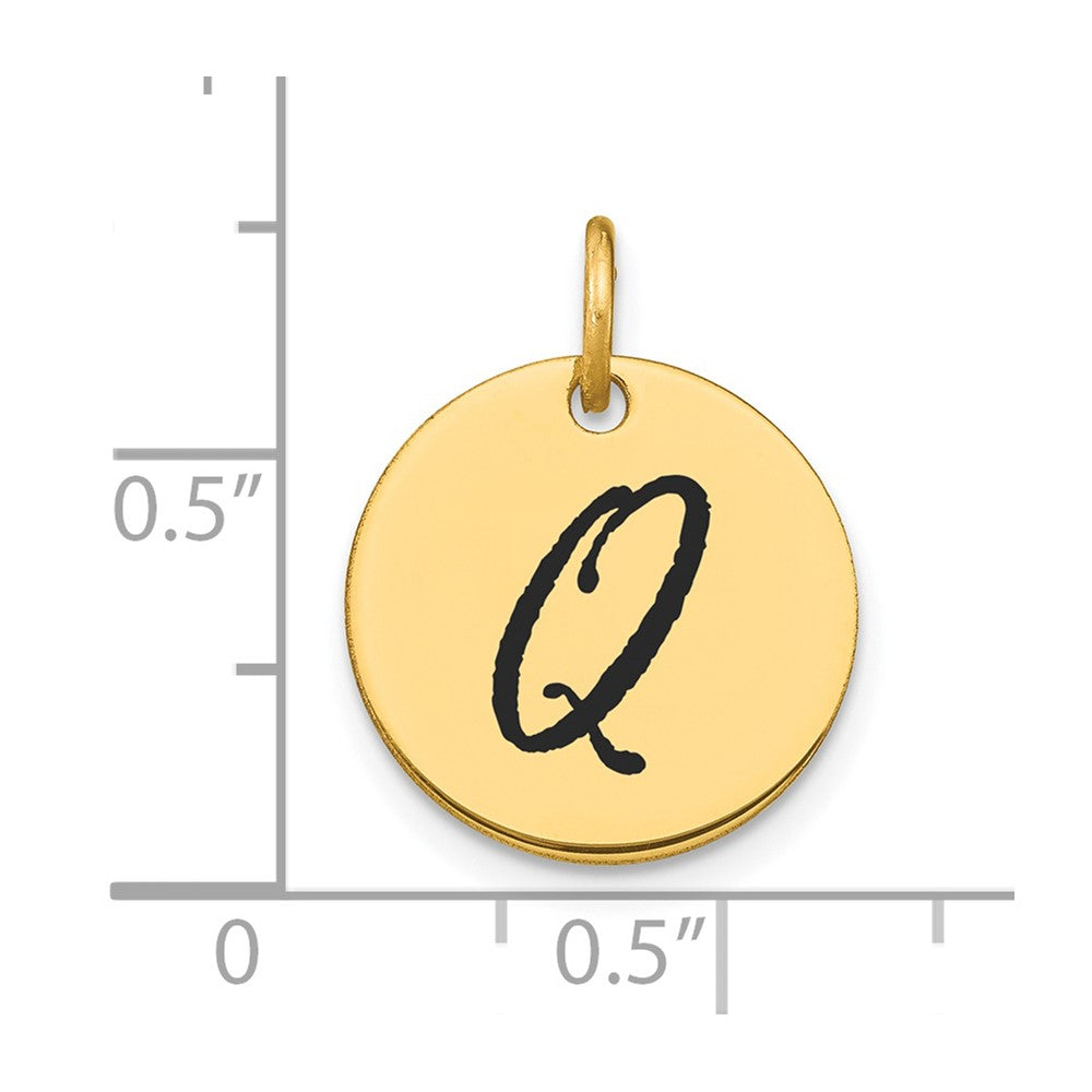14k Yellow Gold Polished Black Enamel Letter Q Initial Disk Charm