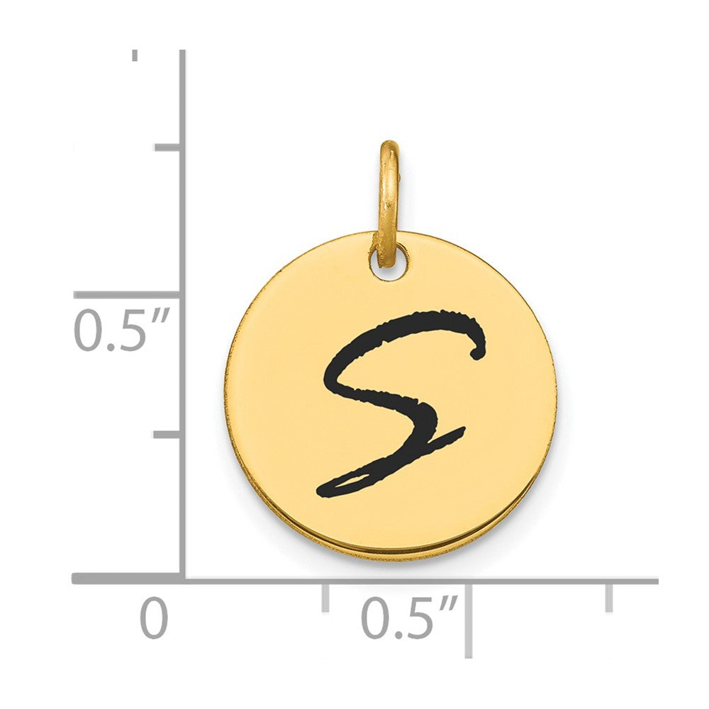 14k Yellow Gold Polished Black Enamel Letter S Initial Disk Charm