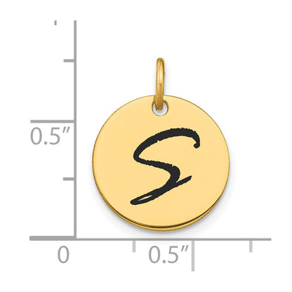 14k Yellow Gold Polished Black Enamel Letter S Initial Disk Charm