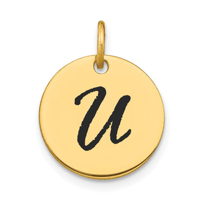 14k Yellow Gold Polished Black Enamel Letter U Initial Disk Charm