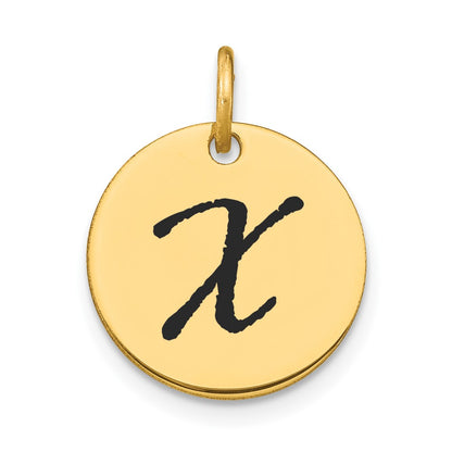 14k Yellow Gold Polished Black Enamel Letter X Initial Disk Charm