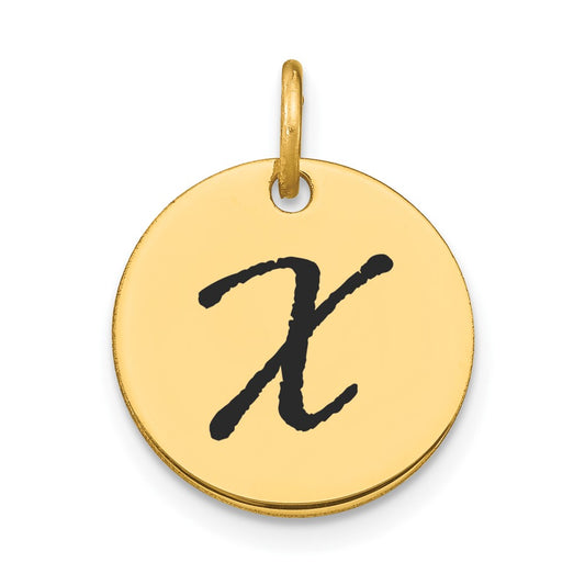 14k Yellow Gold Polished Black Enamel Letter X Initial Disk Charm