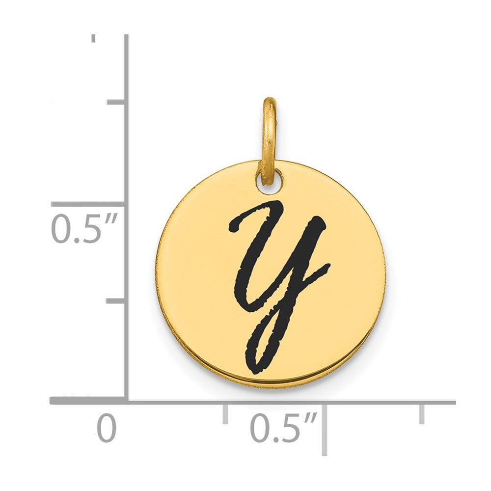 14k Yellow Gold Polished Black Enamel Letter Y Initial Disk Charm