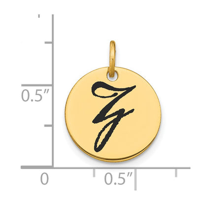 14k Yellow Gold Polished Black Enamel Letter Z Initial Disk Charm