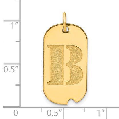 14k Yellow Gold Polished Letter B Initial Dog Tag Pendant