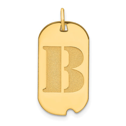14k Yellow Gold Polished Letter B Initial Dog Tag Pendant