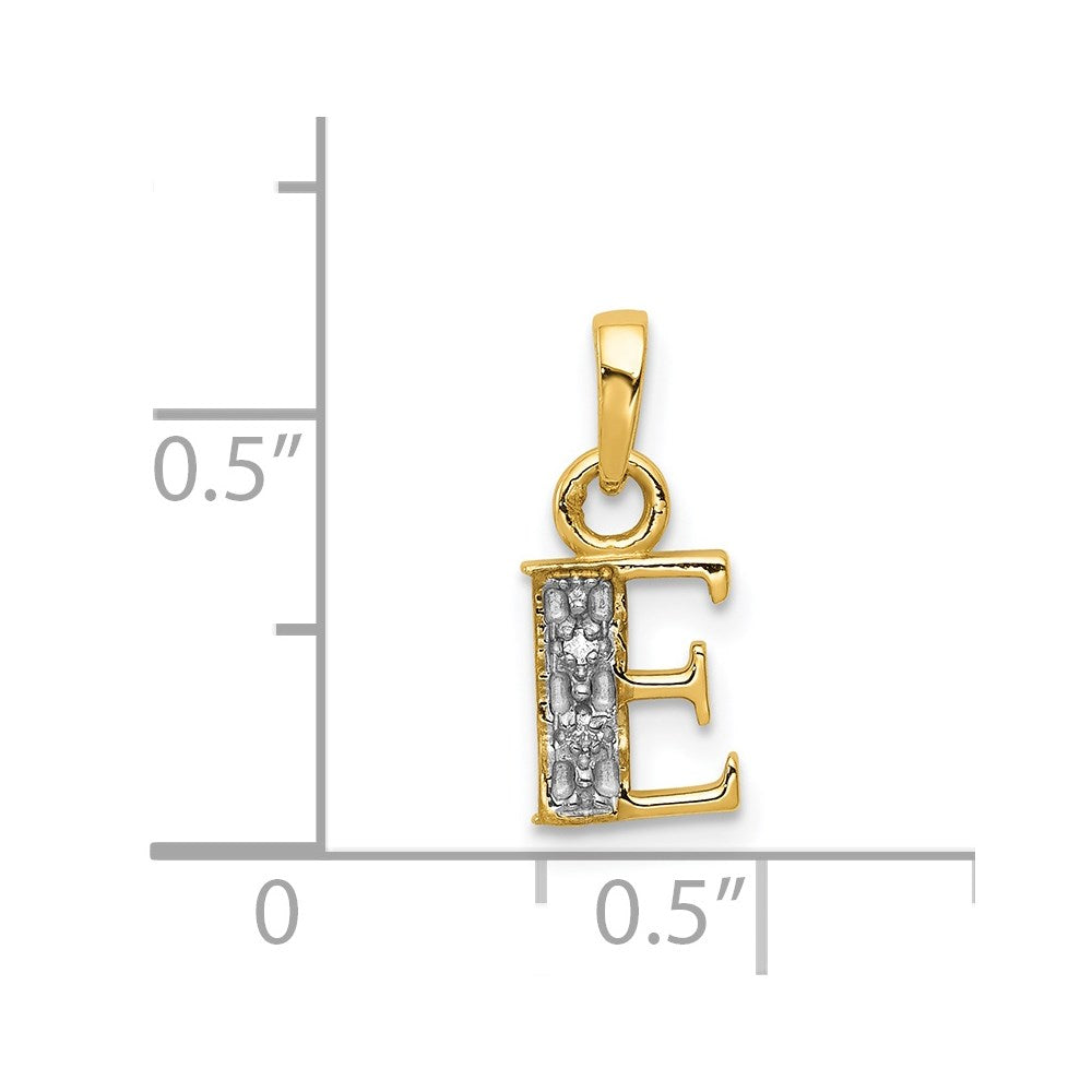 14k and Rhodium Polished .01ct Diamond Initial E Charm