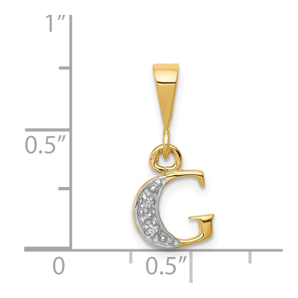 14k and Rhodium Polished .01ct Diamond Initial G Charm