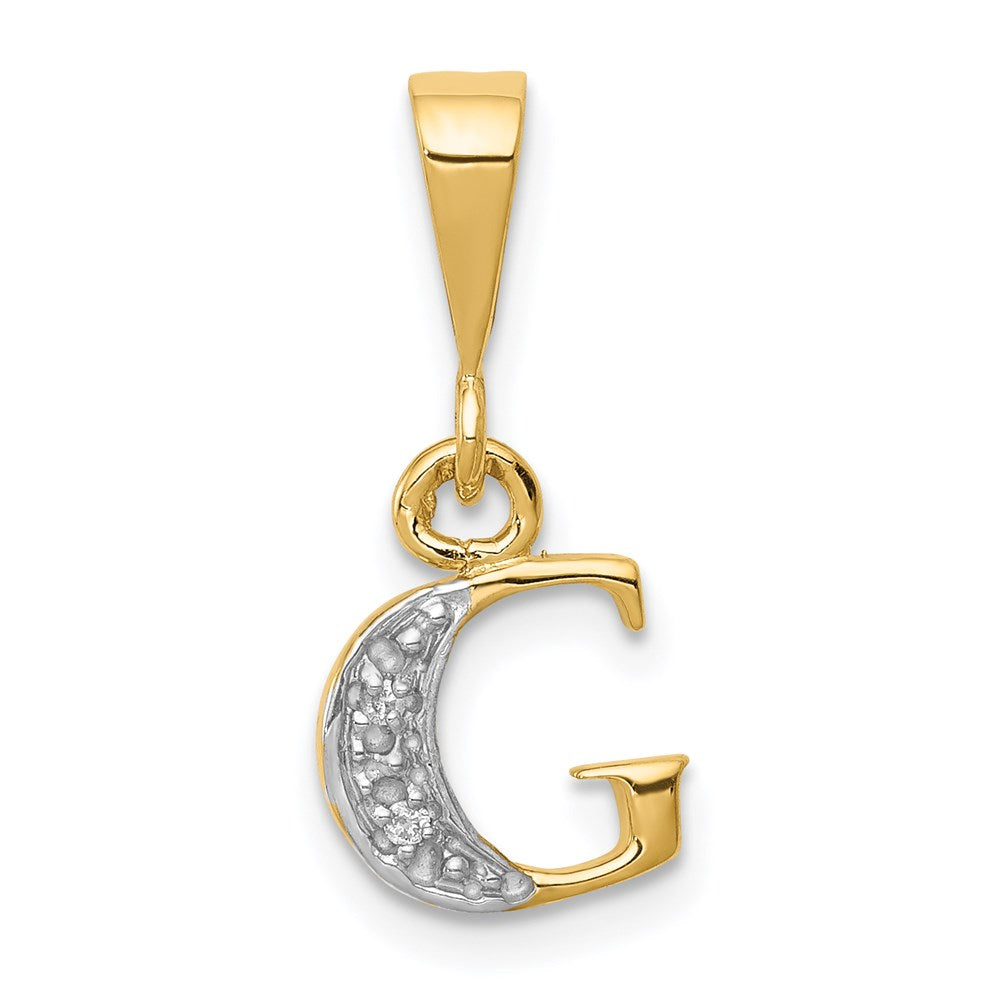 14k and Rhodium Polished .01ct Diamond Initial G Charm