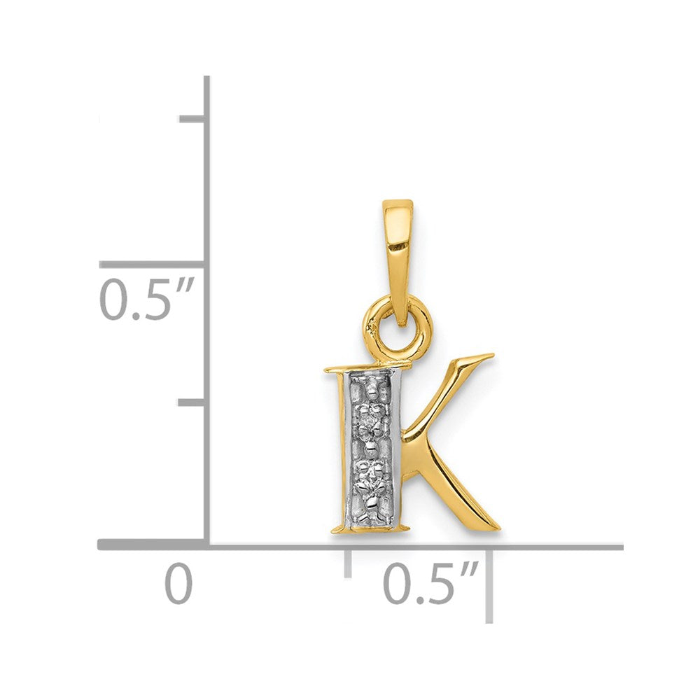 14k and Rhodium Polished .01ct Diamond Initial K Charm