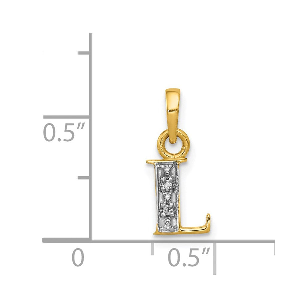 14k and Rhodium Polished .01ct Diamond Initial L Charm