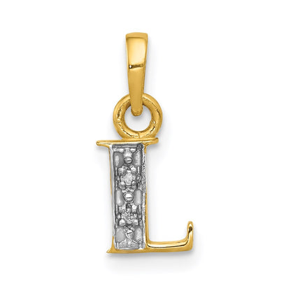 14k and Rhodium Polished .01ct Diamond Initial L Charm