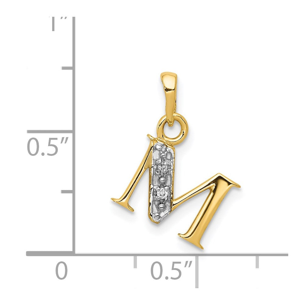 14k and Rhodium Polished .01ct Diamond Initial M Charm
