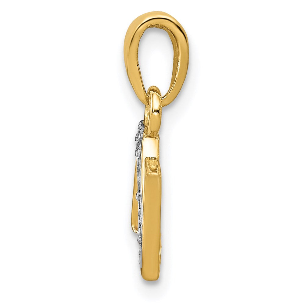 14k and Rhodium Polished .01ct Diamond Initial N Charm