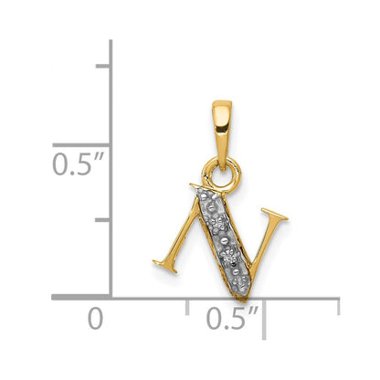 14k and Rhodium Polished .01ct Diamond Initial N Charm