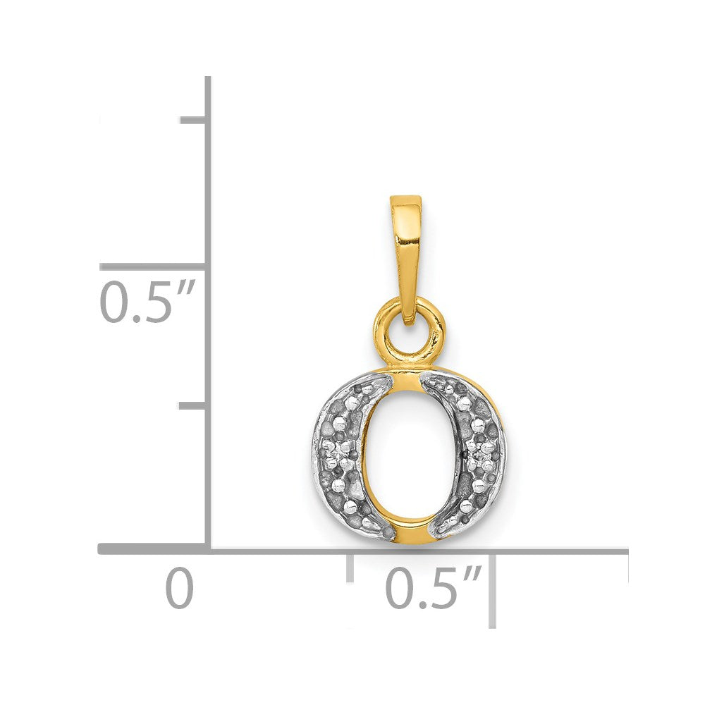 14k and Rhodium Polished .01ct Diamond Initial O Charm