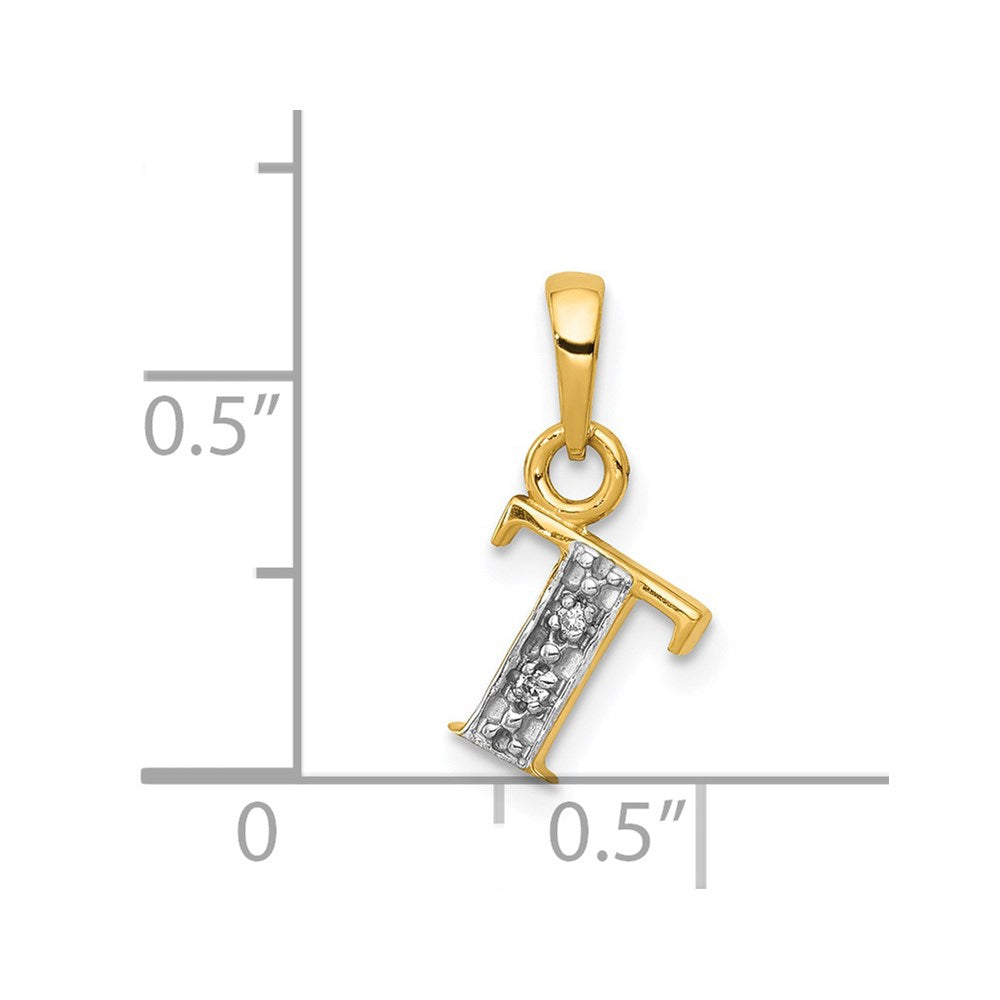 14k and Rhodium Polished .01ct Diamond Initial T Charm