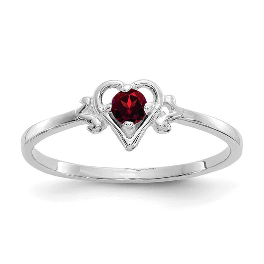 14K White Gold Garnet Birthstone Heart Ring