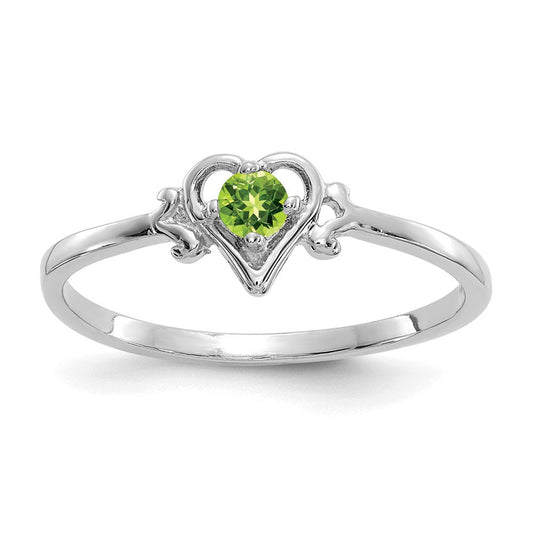 14K White Gold Peridot Birthstone Heart Ring