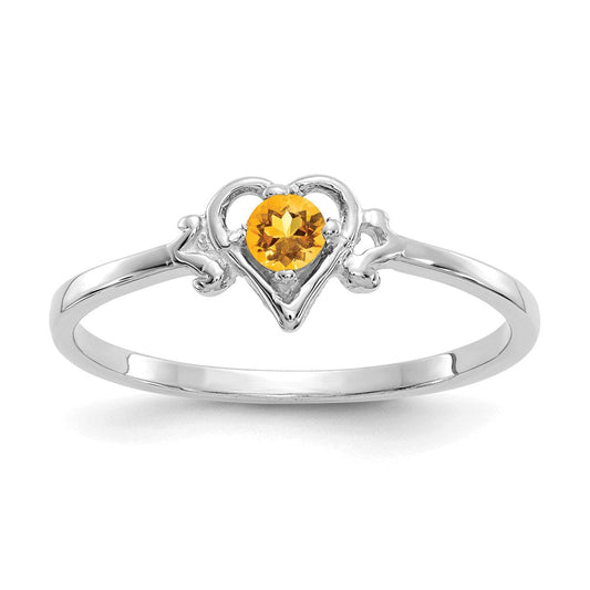 14K White Gold Citrine Birthstone Heart Ring