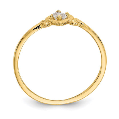 14K Yellow Gold White Topaz Birthstone Heart Ring