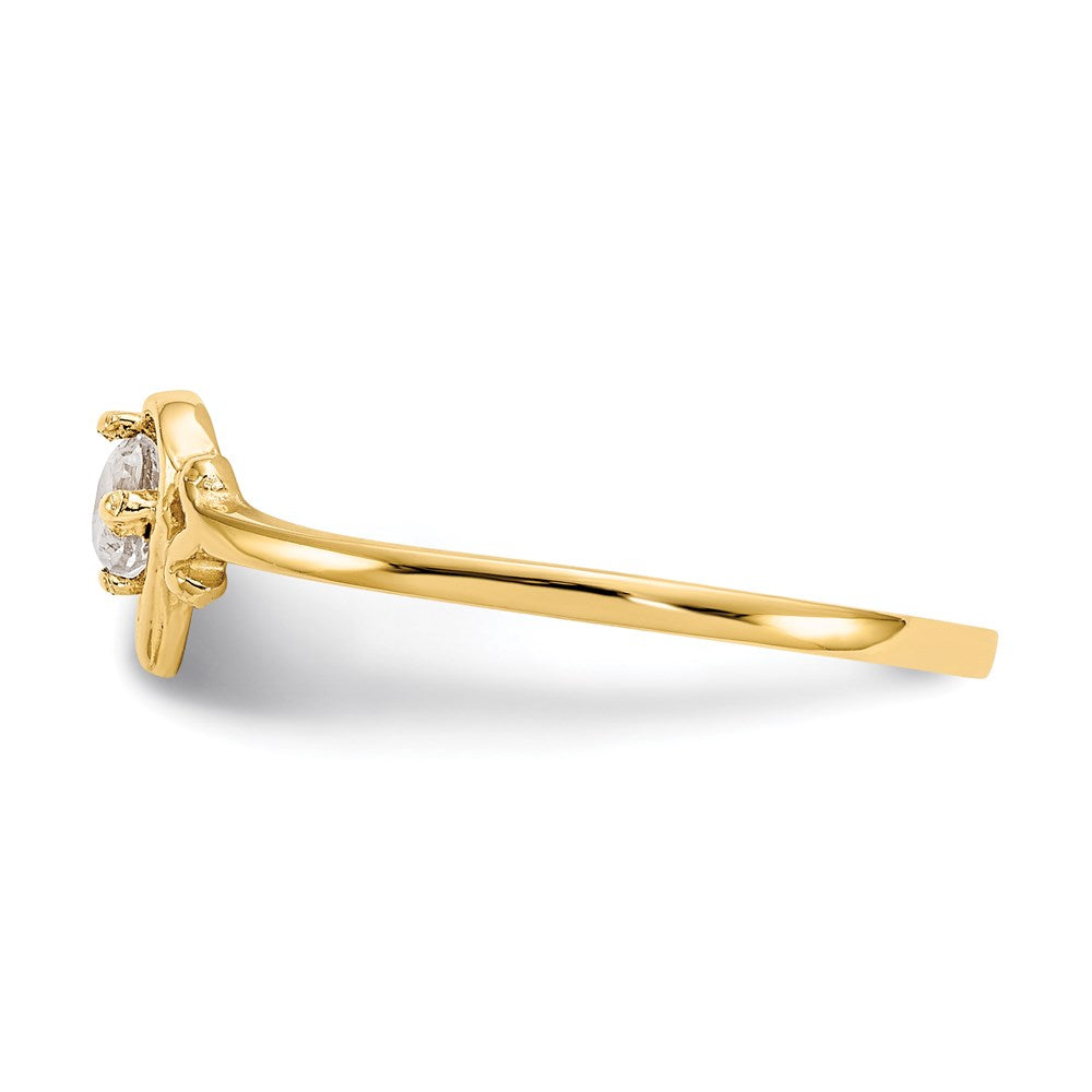 14K Yellow Gold White Topaz Birthstone Heart Ring
