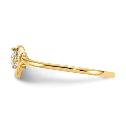 14K Yellow Gold White Topaz Birthstone Heart Ring