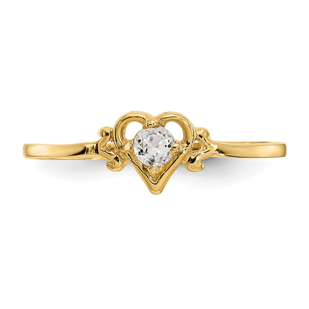 14K Yellow Gold White Topaz Birthstone Heart Ring