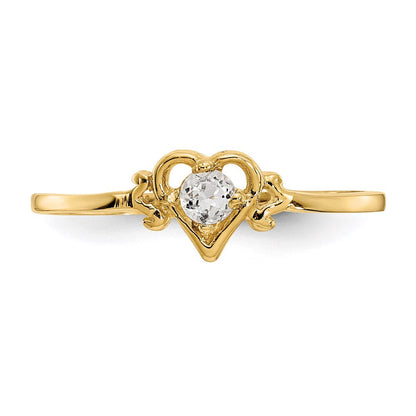14K Yellow Gold White Topaz Birthstone Heart Ring