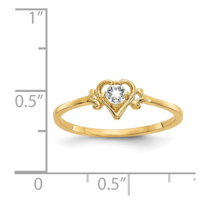 14K Yellow Gold White Topaz Birthstone Heart Ring