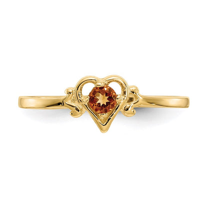 14K Yellow Gold Citrine Birthstone Heart Ring