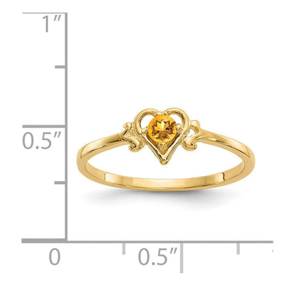 14K Yellow Gold Citrine Birthstone Heart Ring