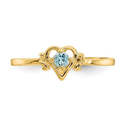 14K Yellow Gold Blue Topaz Birthstone Heart Ring