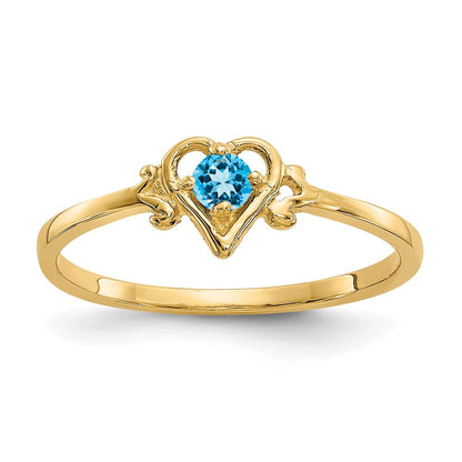 14K Yellow Gold Blue Topaz Birthstone Heart Ring