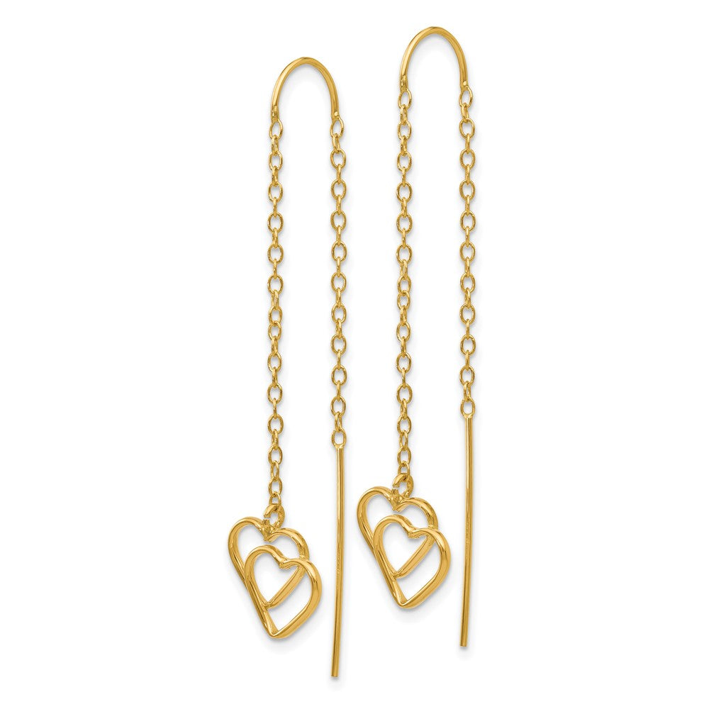 14k Yellow Gold Double Heart Threader Earrings
