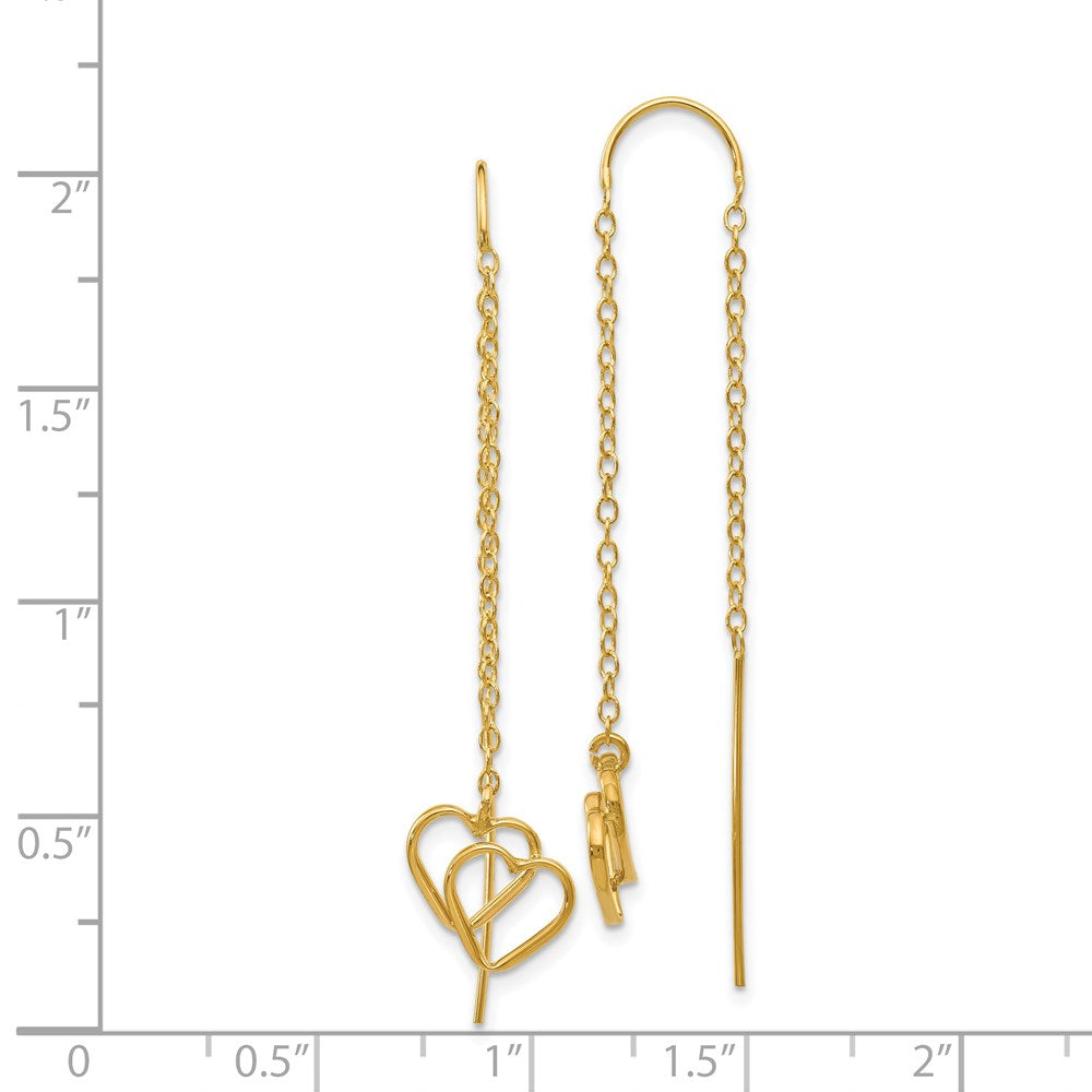14k Yellow Gold Double Heart Threader Earrings
