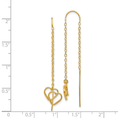 14k Yellow Gold Double Heart Threader Earrings