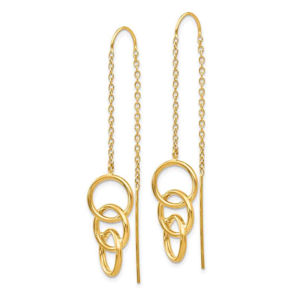 14k Yellow Gold Triple Circle Threader Earrings