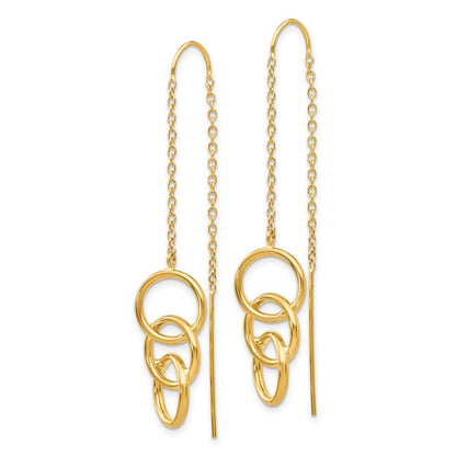 14k Yellow Gold Triple Circle Threader Earrings