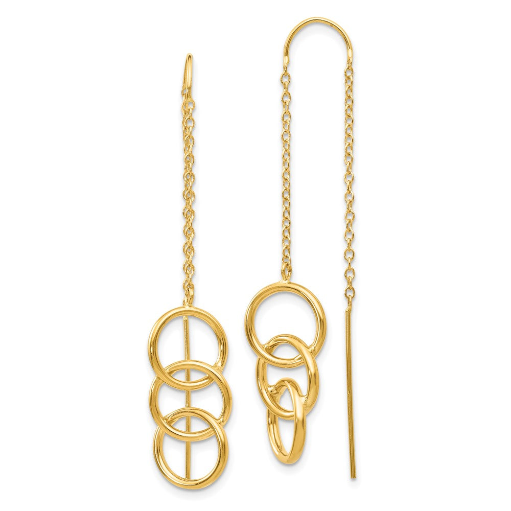 14k Yellow Gold Triple Circle Threader Earrings