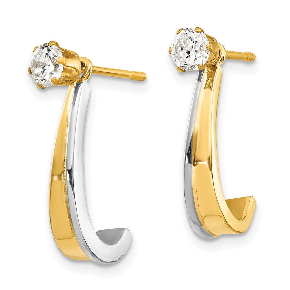 14k Yellow & Rhodium Gold J Hoop w/Rhodium and CZ Earring Jacket