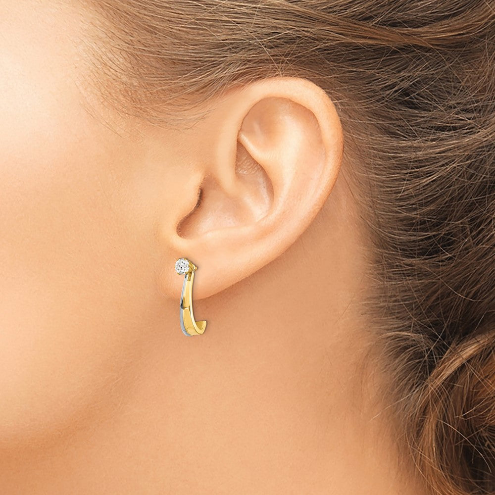 14k Yellow & Rhodium Gold J Hoop w/Rhodium and CZ Earring Jacket