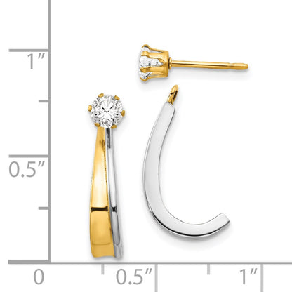 14k Yellow & Rhodium Gold J Hoop w/Rhodium and CZ Earring Jacket