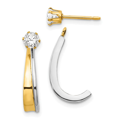 14k Yellow & Rhodium Gold J Hoop w/Rhodium and CZ Earring Jacket