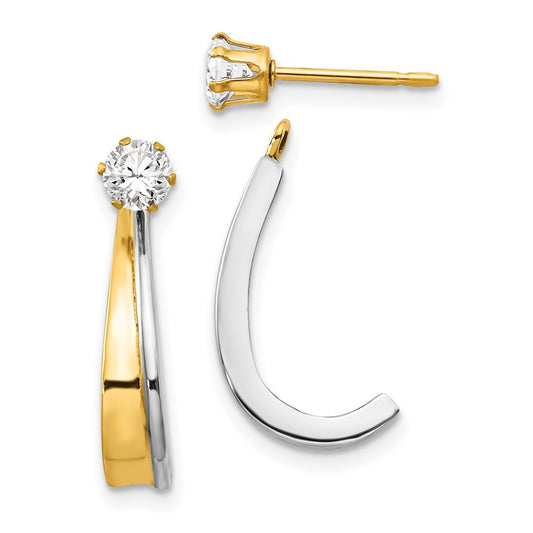 14k Yellow & Rhodium Gold J Hoop w/Rhodium and CZ Earring Jacket