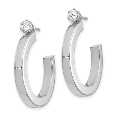 14k White Gold Polished J Hoop with CZ Stud Earring Jackets